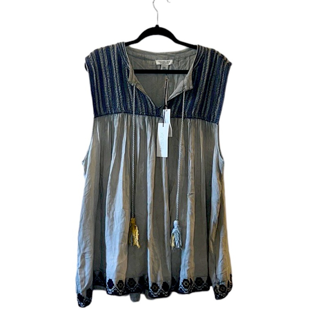 NWT RACHEL ZOE BOHO needlepoint embroidered tasseled, baby doll oversized blouse